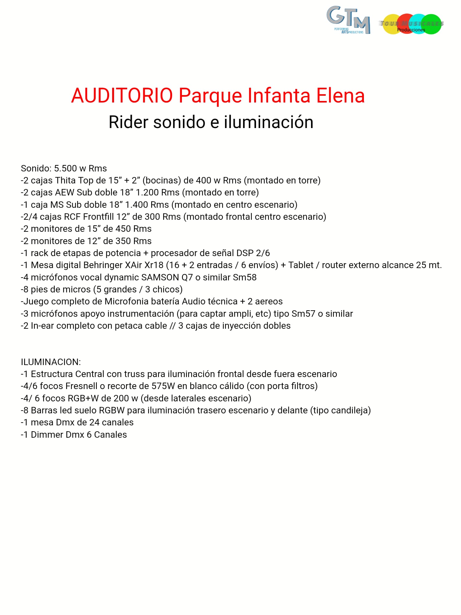 Auditorio Parque Infanta Elena - Ficha técnica